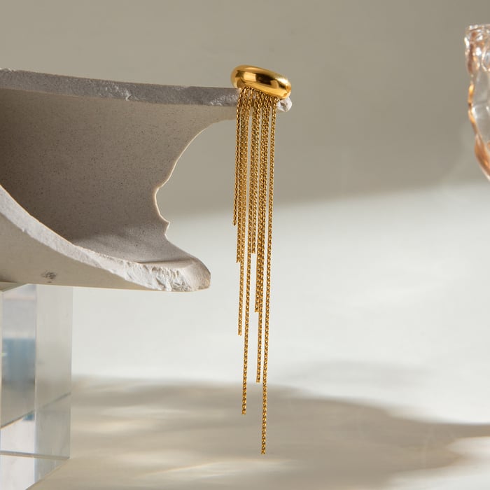 1 pair simple series retro tassel stainless steel  gold plated women clip-on earrings h5Picture5