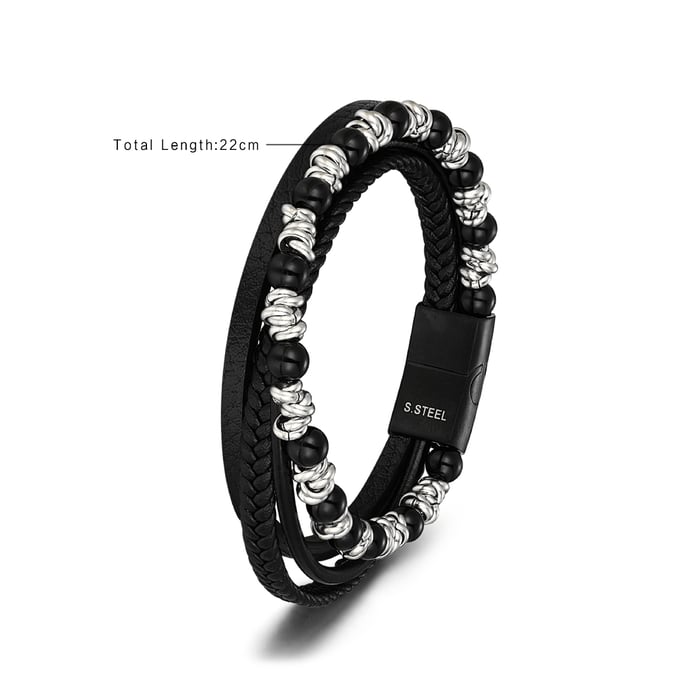 1 paio di braccialetti da uomo in pelle con perline retrò, semplici e naturali h5Immagine5