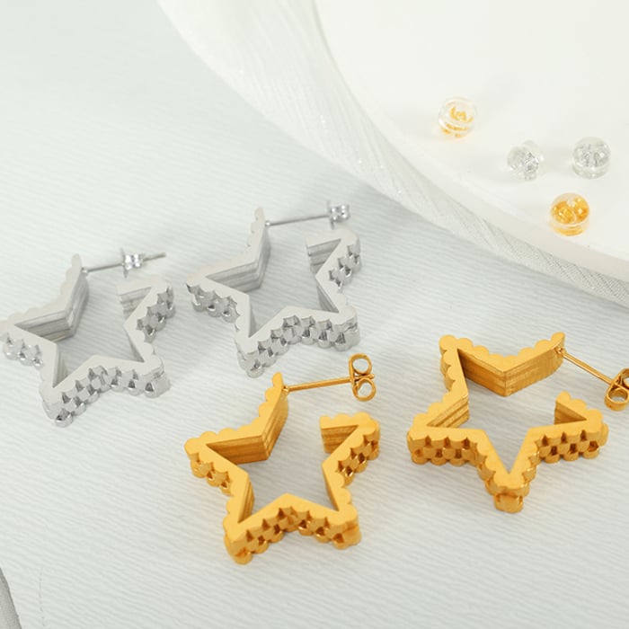 1 pair simple series simple geometric stainless steel  gold plated women hoop earrings h5Picture4