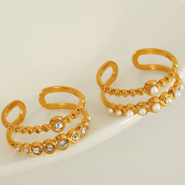 1 pair simple series retro cross stainless steel  gold plated artificial pearl women adjustable rings h5Picture6