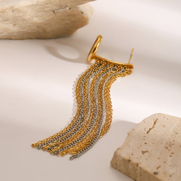 1 pair classic series elegant tassel stainless steel  gold plated women stud earrings h5Picture4