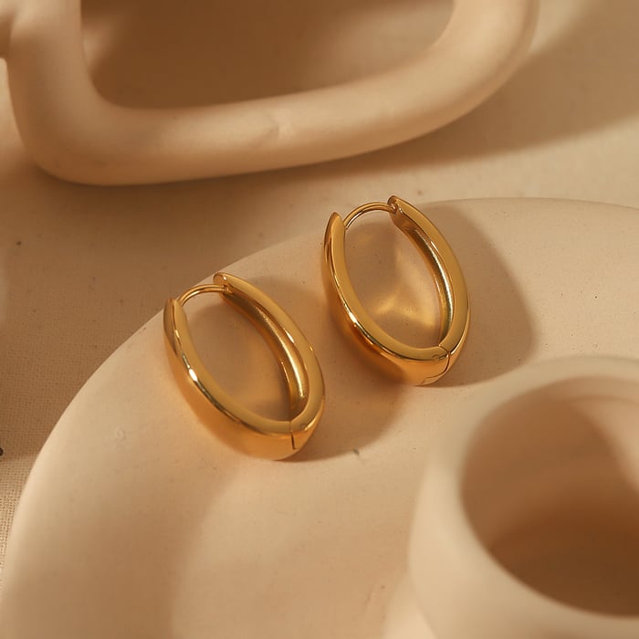 1 pair simple series casual geometric stainless steel  gold plated zircon women hoop earrings Picture4
