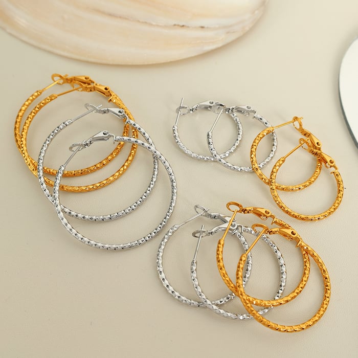 1 pair simple series classic solid color stainless steel  gold color plated women's hoop earrings h5Picture6