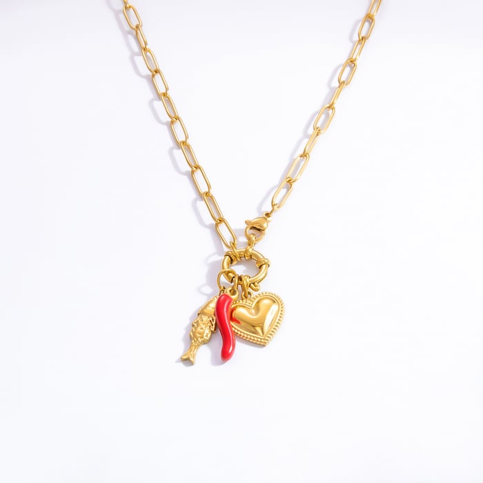 1 piece classic series stylish heart stainless steel  gold color plated artificial pearl women's pendant necklaces h5Picture8