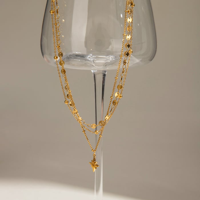 1 piece classic series retro sun/moon stainless steel  gold plated rhinestone women layered necklaces h5Picture5