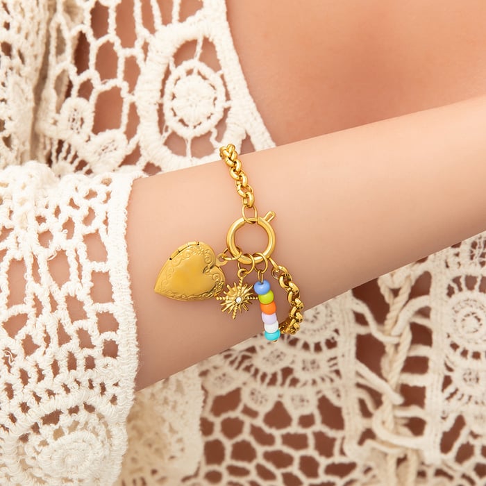 1 piece classic series daily heart stainless steel  gold color plated rhinestone women's charm bracelets h5Picture10