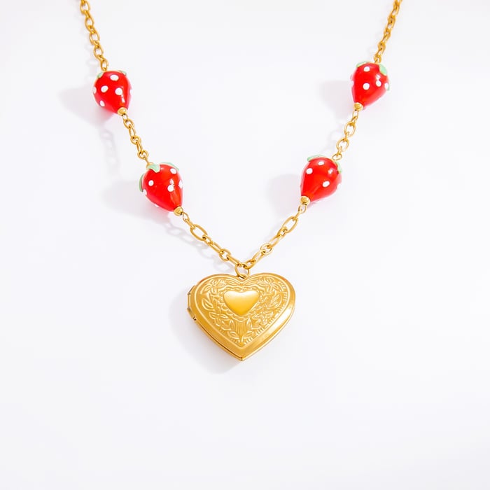 1 piece romantic series sweet heart stainless steel  gold color plated glass women's pendant necklaces h5Picture11