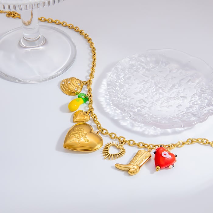 1 piece romantic series daily heart stainless steel  gold color plated glass women's pendant necklaces h5Picture4