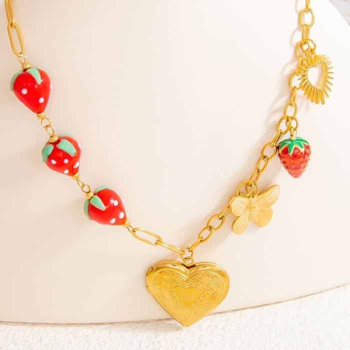 1 piece romantic series natural heart stainless steel  gold color plated glass women's pendant necklaces h5Picture6