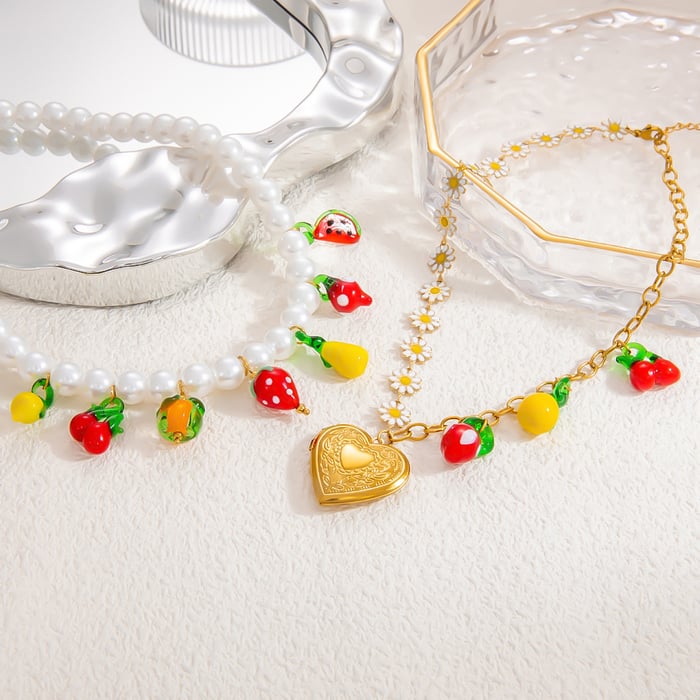 1 piece romantic series natural heart stainless steel  gold color plated glass women's pendant necklaces h5Picture3