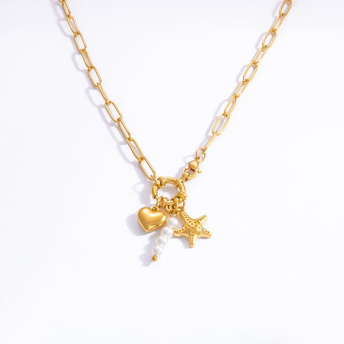 1 piece simple series elegant heart stainless steel  gold color plated artificial pearl women's pendant necklaces h5Picture6