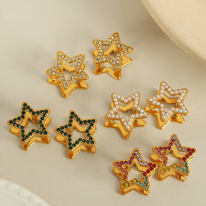 1 pair simple series sweet flower stainless steel  gold plated rhinestone women clip-on earrings h5Picture9