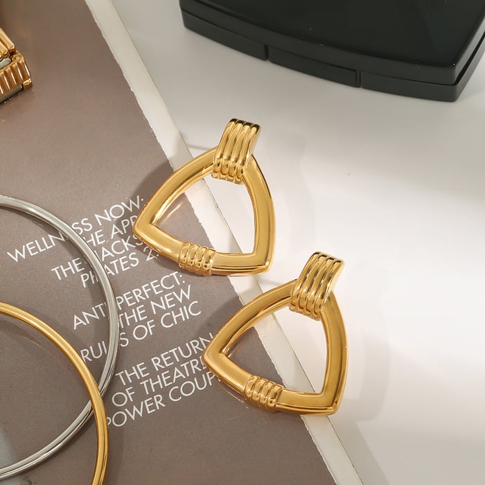 1 Pair Minimalist Series Classic Triangle Shape Stainless Steel Gold Color Women's Stud Earrings h5Picture9