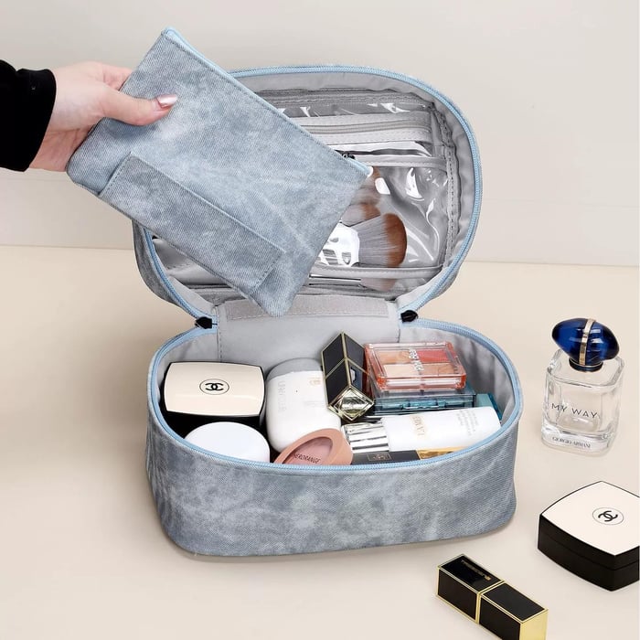1 Piece Minimalist Series Casual Mixed Denim Pattern High-capacity Women's Cosmetic Bags h5Picture4