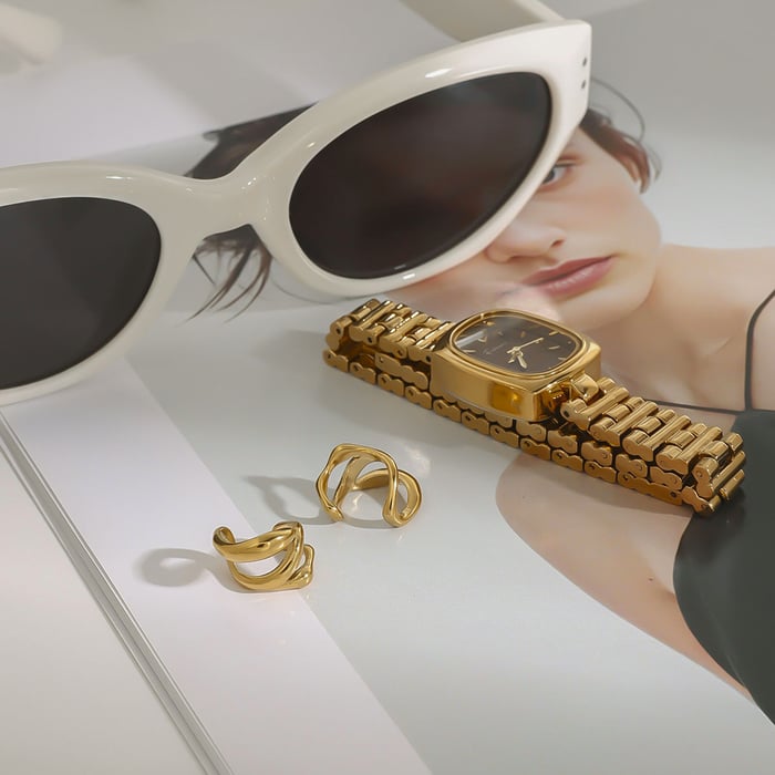 1 Pair Stylish Series Classic Irregular Shape Stainless Steel Gold Color Women's Clip-on Earrings h5Picture7