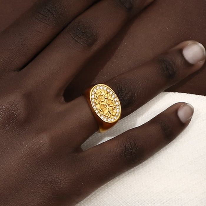 1 Stück Luxuriöse Serie Natürliche Blume Edelstahl Gold Farbe Damen Einzelringe h5Bild9