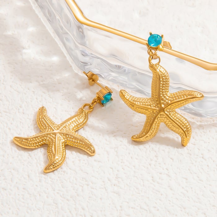 1 Pair Romantic Series Vacation Starfish Exaggerated Stainless Steel Gold Color Women's Drop Earrings h5Picture6