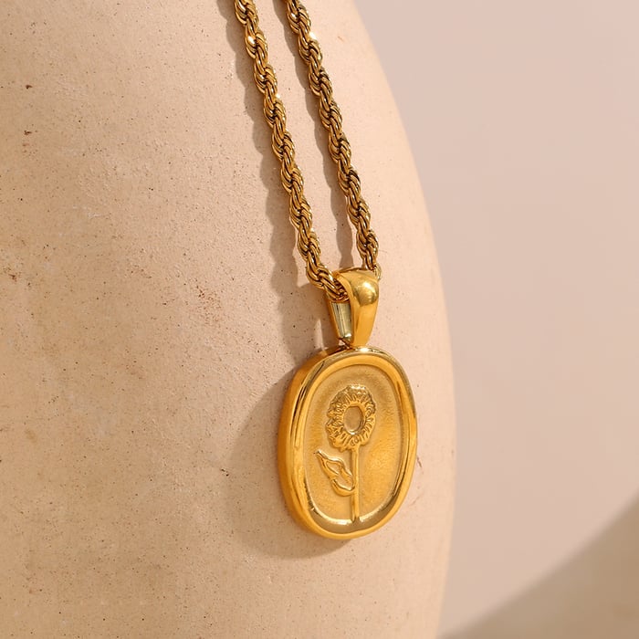 1 Piece Romantic Series Natural Flower Stainless Steel   Gold Color  Women's Pendant Necklaces h5Picture8