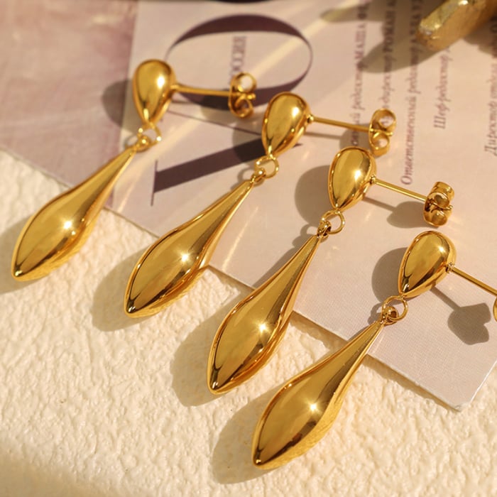 1 Paar Simple Series Simple Droplet Edelstahl Goldfarben Damen Tropfenohrringe h5Bild4
