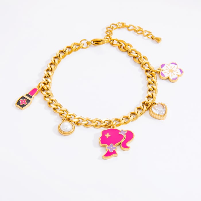 1 Piece Romantic Series Vivid Flower Oil- Glazing Chromatic Stainless Steel Gold Color Women's Charm Bracelets h5Picture6