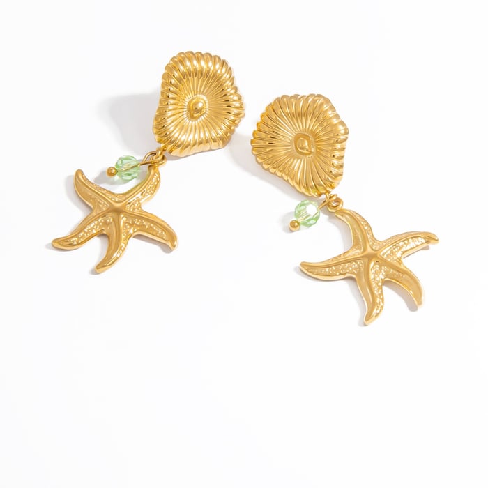 1 Pair Marine Series Vacation Conch Beach Stainless Steel Gold Color Women's Drop Earrings h5Picture11