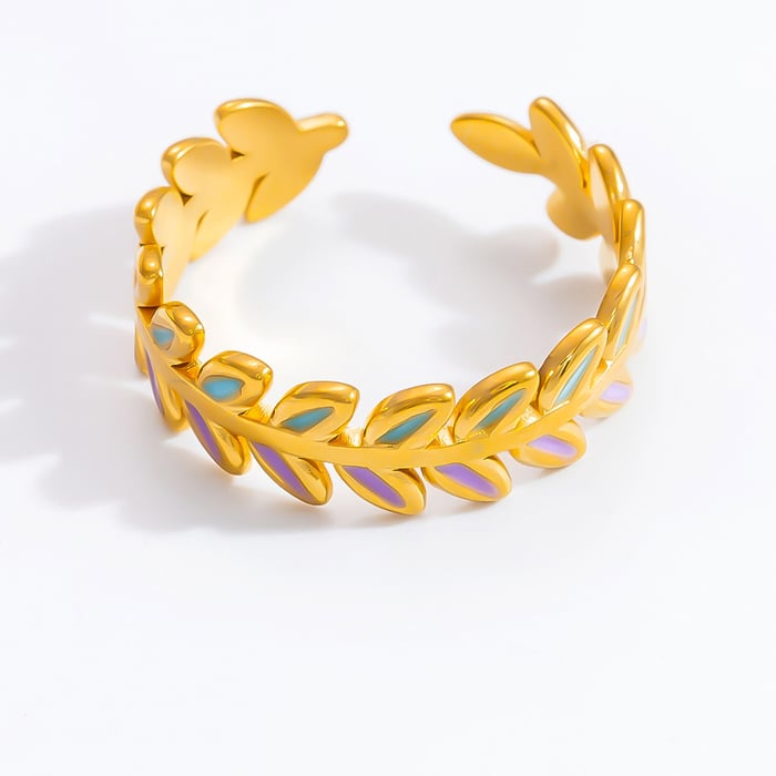 1 Stück Romantische Serie Natürliche Pflanze Edelstahl Gold Farbe Damen verstellbare Ringe h5Bild12