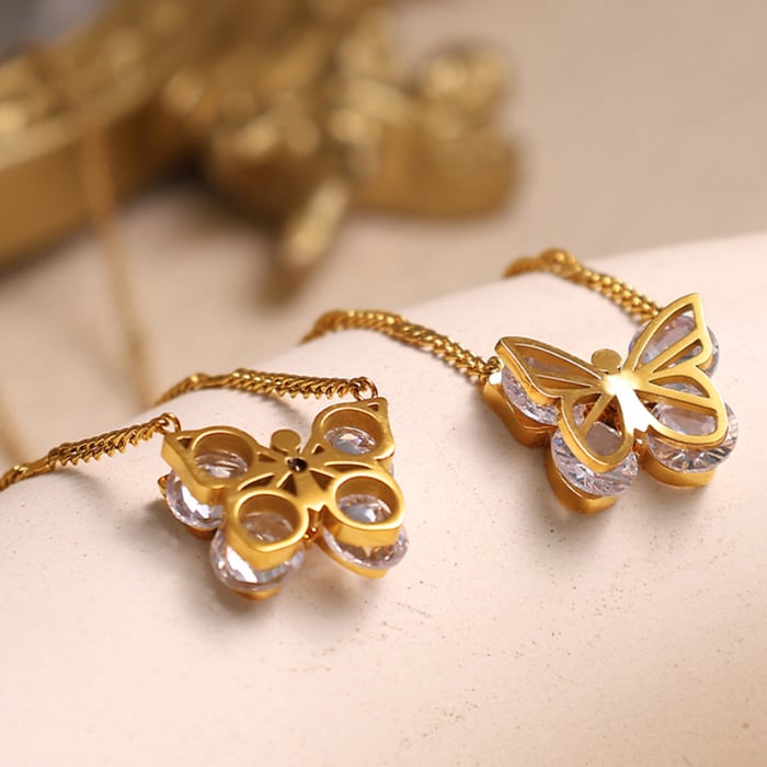 1 pezzo serie romantica dolce animale acciaio inossidabile color oro zircone collane con ciondolo da donna h5Immagine4