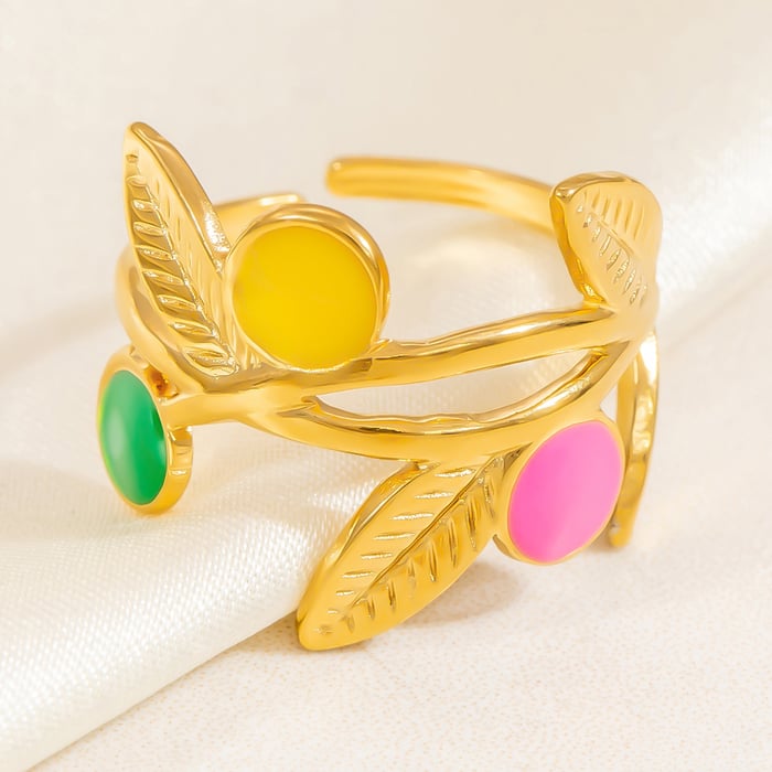 1 Piece Charming Series Chromatic Daisy Shape Oil- Glazing Stainless Steel Gold Color Women's Adjustable Rings h5Picture6