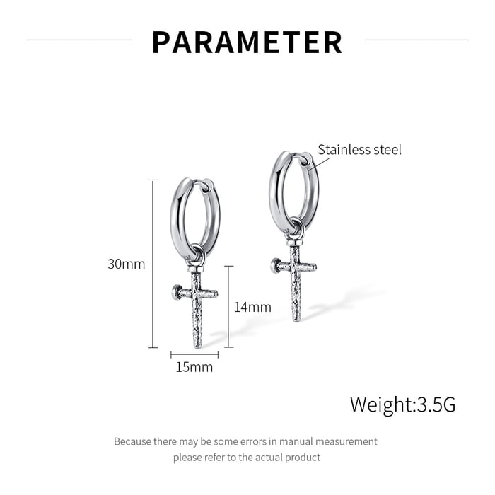 1 par de pendientes de botón de acero inoxidable con textura martillada cruzada moderna para hombre h5Imagen7