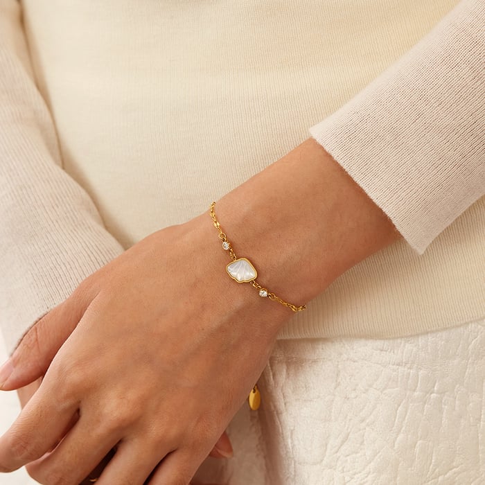1 Stück Simple Series Einfache geometrische Edelstahl Goldfarbene Damen-Kettenarmbänder h5Bild8