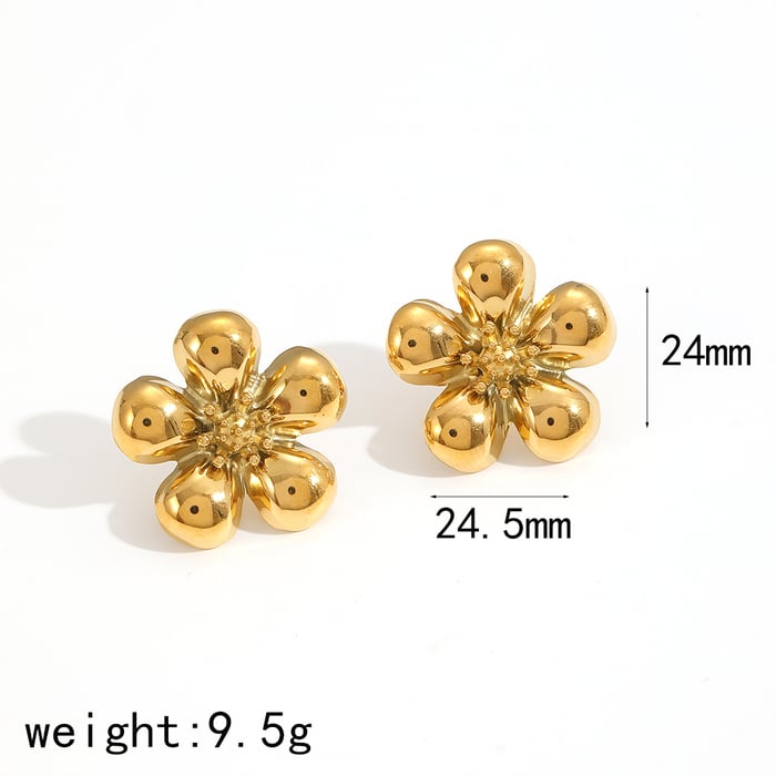 1 Pair Charming Series Chic Flower Shape Stainless Steel Gold Color Women's Earrings Set Picture4