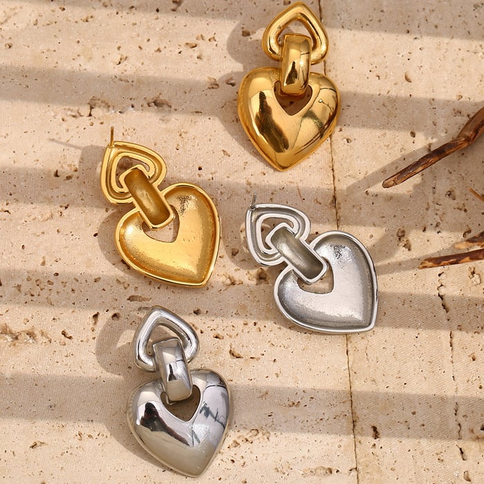 1 Paar romantische Serie süße Liebe/Herzform Edelstahl Gold Farbe Damen Tropfen Ohrringe h5Bild7