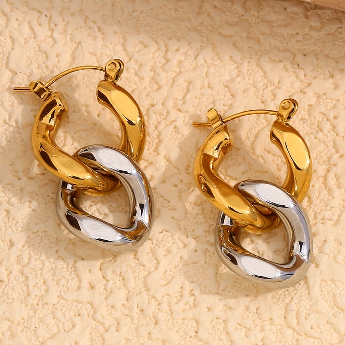 1 Pair Simple Series Elegant Twist Stainless Steel   Gold Color  Women's Drop Earrings h5Picture5