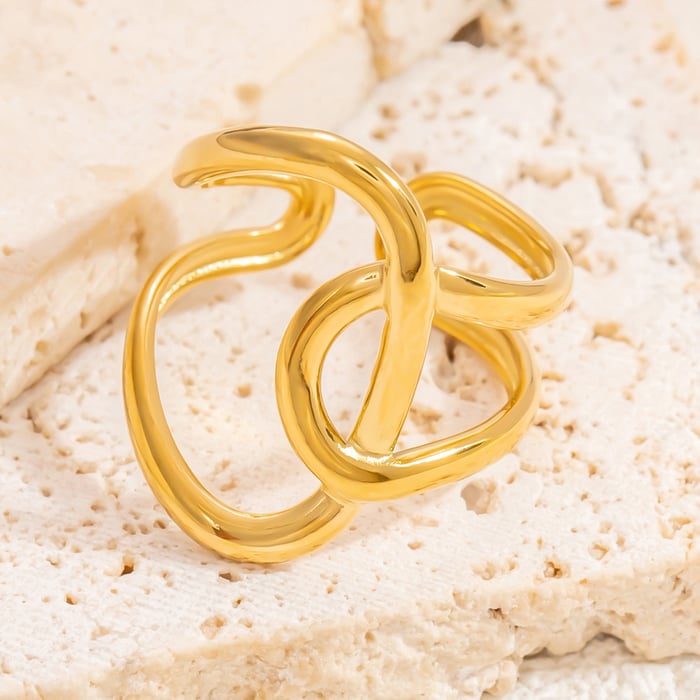 1 Stück Simple Series Classic Twist Edelstahl Goldfarben verstellbare Damenringe h5Bild9