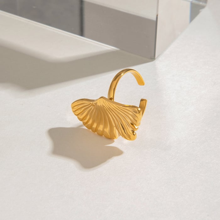 1 Stück Romantische Serie Natürliche Pflanze Edelstahl Gold Farbe Damen verstellbare Ringe h5Bild6
