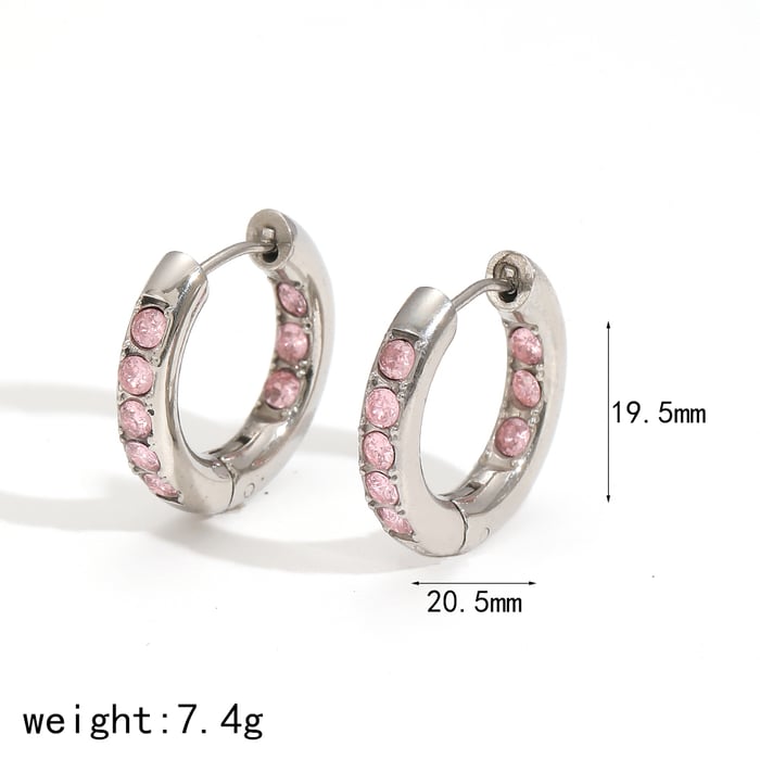 1 Pair Polychrome Series Shining Annular Stainless Steel Gold Color Zircon Women's Hoop Earrings Picture9