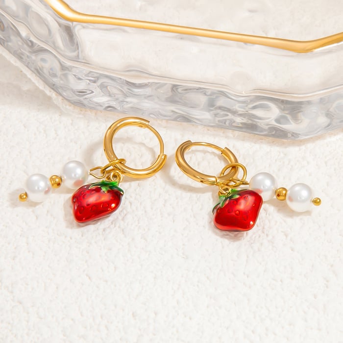 1 Paar romantische Serie Urlaub Pflanze Edelstahl Gold Farbe Glas Damen Tropfen Ohrringe Bild10