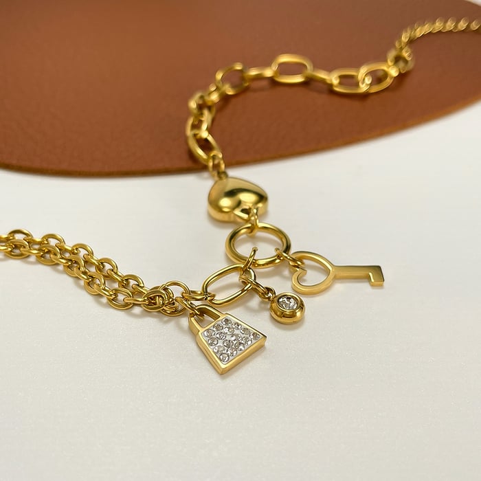 1 Stück Simple Series Simple Heart Edelstahl Goldfarben Damen Charm Armbänder h5Bild7