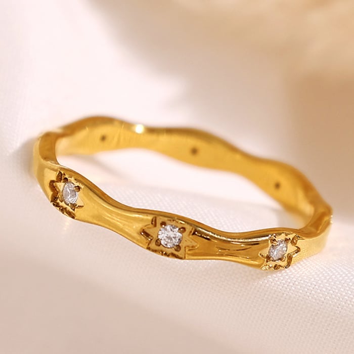 1 Stück Simple Series Classic Star Edelstahl Goldfarben Strass Damen Einzelringe h5Bild5