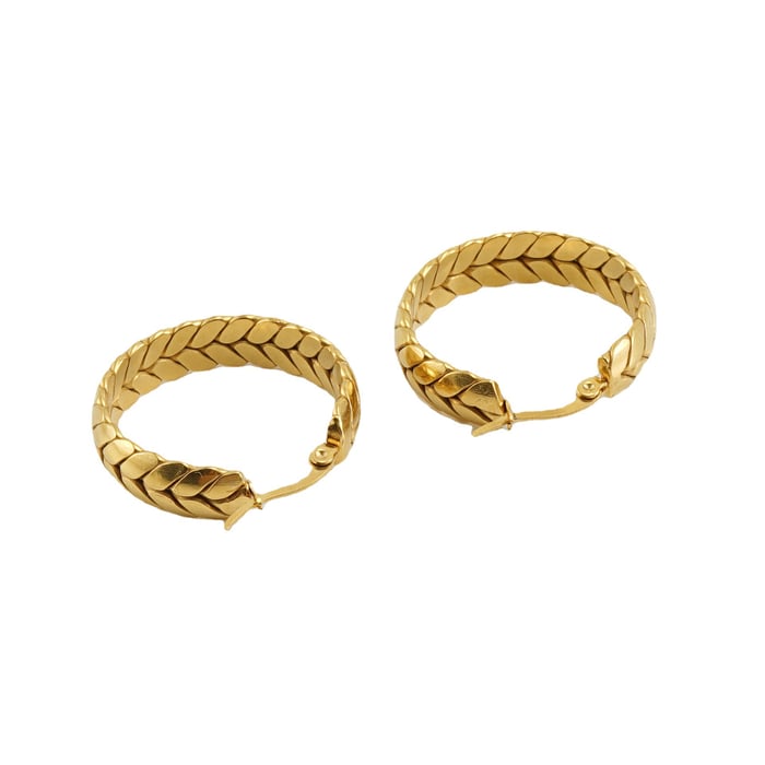 1 pair simple series simple plaid titanium steel  gold plated women hoop earrings h5Picture6