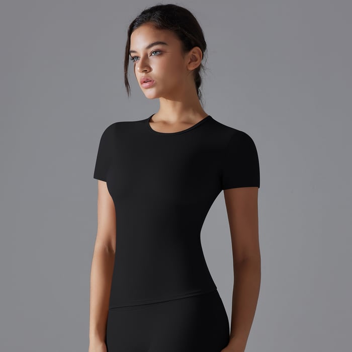 1 Piece High Elastic Skin Tight Breathable Yoga Short Sleeved Women's Sports T Shirt h5Picture8