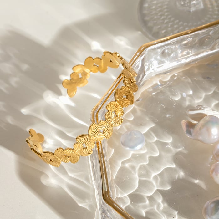 1 Stück Romantische Serie Süßes Tier Edelstahl 18 Karat vergoldet Damen Armreifen h5Bild3