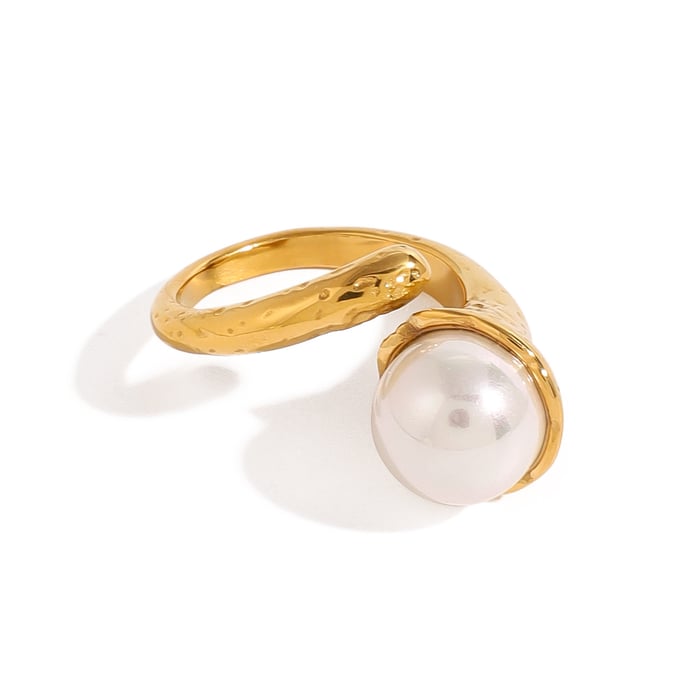1 pair elegant and luxurious style annular shape stainless steel  gold plated inlay artificial pearl women's adjustable ring h5Picture5