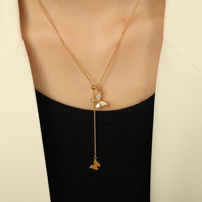 1 piece romantic series sweet buttterfly titanium steel  gold color plated shell women's pendant necklaces h5Picture5