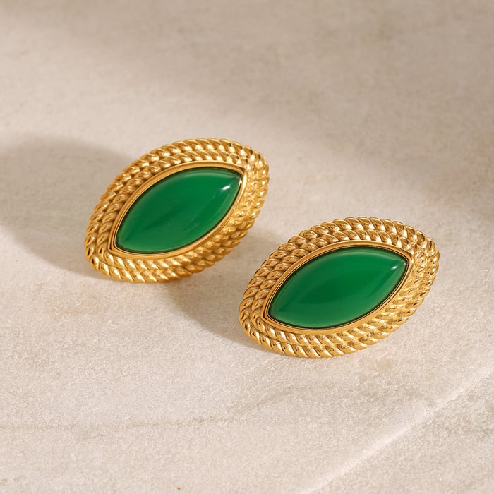 1 pair classic series retro geometric stainless steel  gold plated natural stone women stud earrings h5Picture4