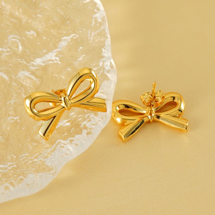 1 pair simple series daily bow knot stainless steel  gold plated women stud earrings h5Picture5