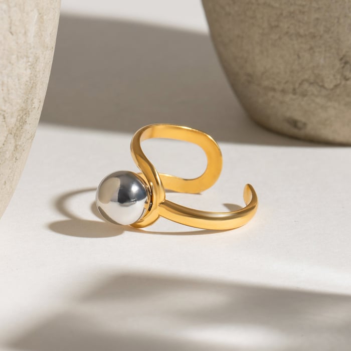 1 Paar Simple Series Daily Line Edelstahl 18 Karat vergoldete verstellbare Damenringe h5Bild5