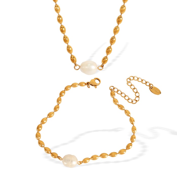 1 piece simple series retro beads stainless steel  gold plated artificial pearl women beaded bracelets h5Picture6