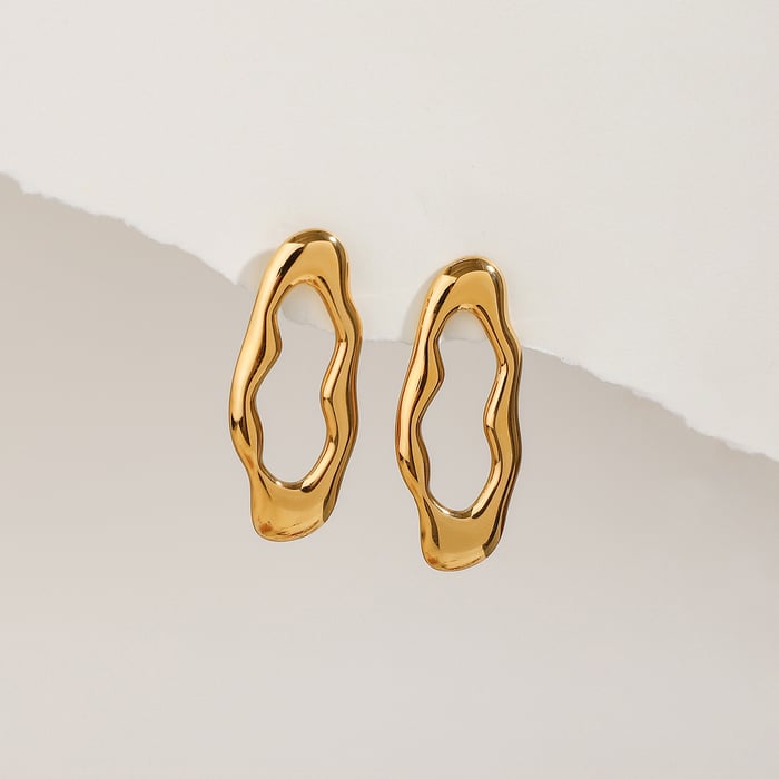 1 pair classic series  irregular oval stainless steel gold color women's stud earrings h5Picture7