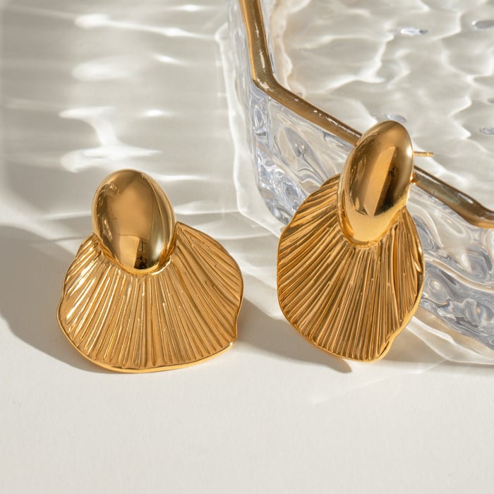 1 pair simple series retro geometric stainless steel  gold plated women stud earrings h5Picture4